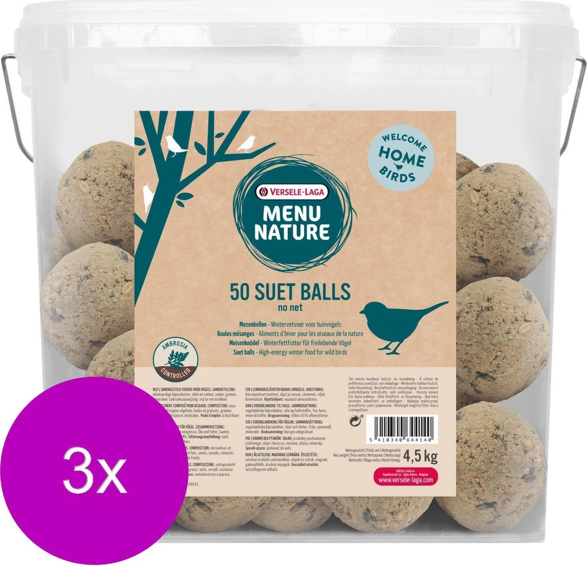 Versele-Laga Menu Nature Mezenbollen Zonder Net - Vogelvoer - 3 X 4,5 Kg (50 Stuks) 3 Versele-Laga Menu Nature Mezenbollen Zonder Net - Vogelvoer - 3 X 4,5 Kg (50 Stuks)