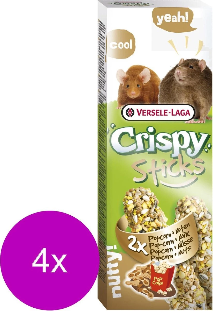Versele-Laga Crispy Sticks Rat&Muis - Knaagdiersnack - 4 X Popcorn 2x55 G 3 Versele-Laga Crispy Sticks Rat&Muis - Knaagdiersnack - 4 X Popcorn 2x55 G