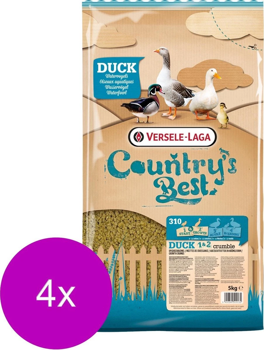 Versele-Laga Country`s Best Duck 1&2 Crumble Watervogels - Pluimveevoer - 4 X 5 Kg Van 0 Weken 3 Versele-Laga Country`s Best Duck 1&2 Crumble Watervogels - Pluimveevoer - 4 X 5 Kg Van 0 Weken