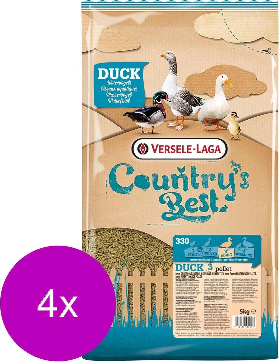 Versele-Laga Country`s Best Duck 3 Pellet 2mm Watervogel - Pluimveevoer - 4 X 5 Kg Van 13 Weken 3 Versele-Laga Country`s Best Duck 3 Pellet 2mm Watervogel - Pluimveevoer - 4 X 5 Kg Van 13 Weken